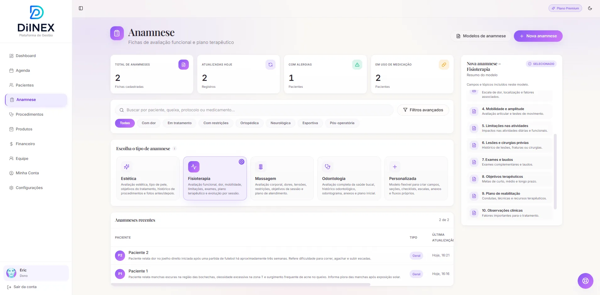 DiINEX — Anamnese